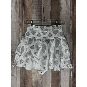 House of Wallace Silver White Sparkle Heart Skirt Size XXS